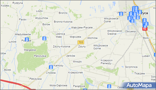 mapa Zduny gmina Łęczyca, Zduny gmina Łęczyca na mapie Targeo