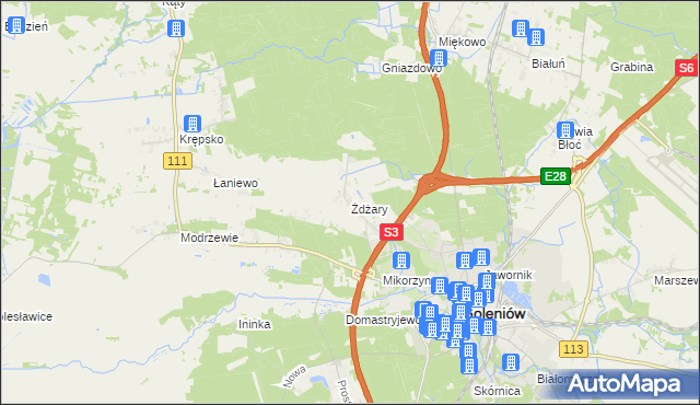 mapa Żdżary gmina Goleniów, Żdżary gmina Goleniów na mapie Targeo