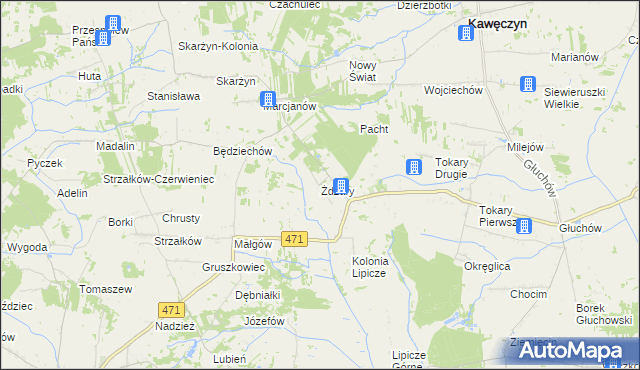 mapa Żdżary gmina Kawęczyn, Żdżary gmina Kawęczyn na mapie Targeo