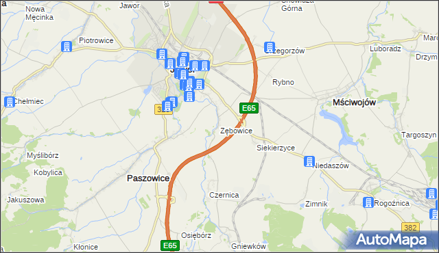 mapa Zębowice gmina Paszowice, Zębowice gmina Paszowice na mapie Targeo