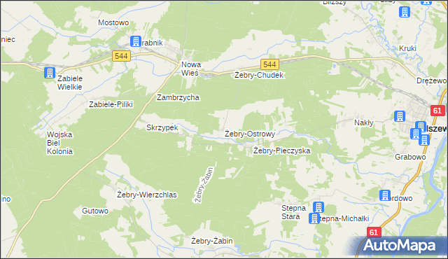 mapa Żebry-Ostrowy, Żebry-Ostrowy na mapie Targeo