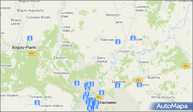 mapa Żebry Wielkie, Żebry Wielkie na mapie Targeo