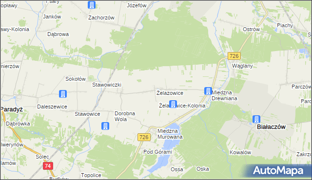 mapa Żelazowice, Żelazowice na mapie Targeo