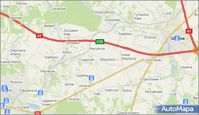 mapa Zelgoszcz gmina Stryków, Zelgoszcz gmina Stryków na mapie Targeo