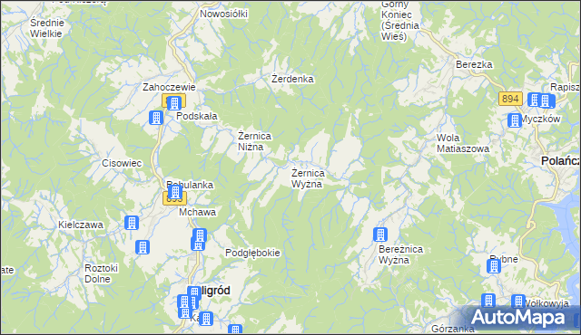 mapa Żernica Wyżna, Żernica Wyżna na mapie Targeo