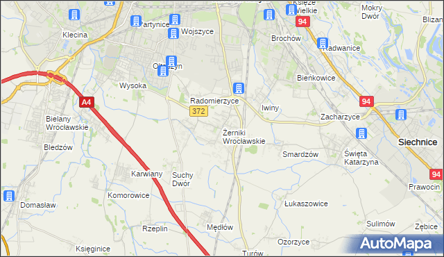 mapa Żerniki Wrocławskie, Żerniki Wrocławskie na mapie Targeo