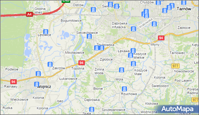 mapa Zgłobice, Zgłobice na mapie Targeo