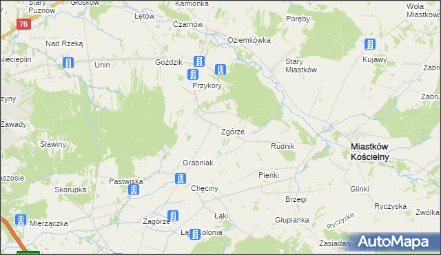 mapa Zgórze gmina Miastków Kościelny, Zgórze gmina Miastków Kościelny na mapie Targeo