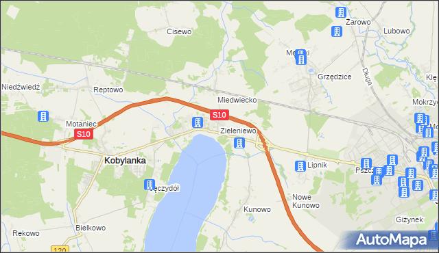 mapa Zieleniewo gmina Kobylanka, Zieleniewo gmina Kobylanka na mapie Targeo