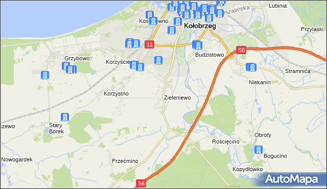 mapa Zieleniewo gmina Kołobrzeg, Zieleniewo gmina Kołobrzeg na mapie Targeo
