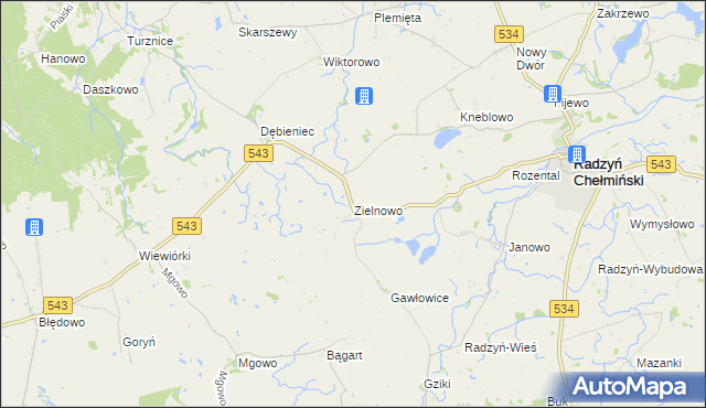 mapa Zielnowo gmina Radzyń Chełmiński, Zielnowo gmina Radzyń Chełmiński na mapie Targeo