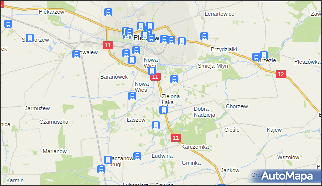 mapa Zielona Łąka gmina Pleszew, Zielona Łąka gmina Pleszew na mapie Targeo