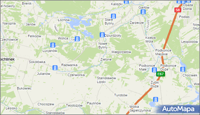 mapa Zielone gmina Rawa Mazowiecka, Zielone gmina Rawa Mazowiecka na mapie Targeo