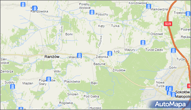mapa Zielonka gmina Raniżów, Zielonka gmina Raniżów na mapie Targeo