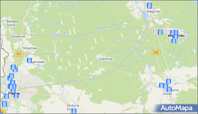 mapa Zielonka gmina Węgliniec, Zielonka gmina Węgliniec na mapie Targeo