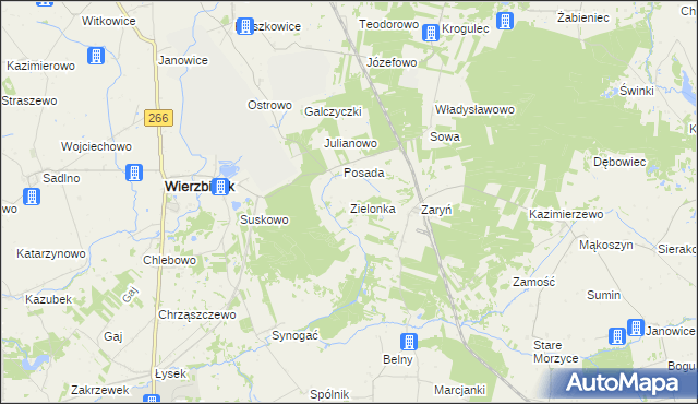 mapa Zielonka gmina Wierzbinek, Zielonka gmina Wierzbinek na mapie Targeo