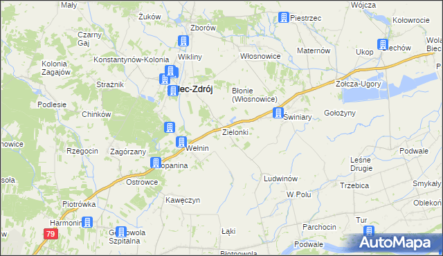 mapa Zielonki gmina Solec-Zdrój, Zielonki gmina Solec-Zdrój na mapie Targeo