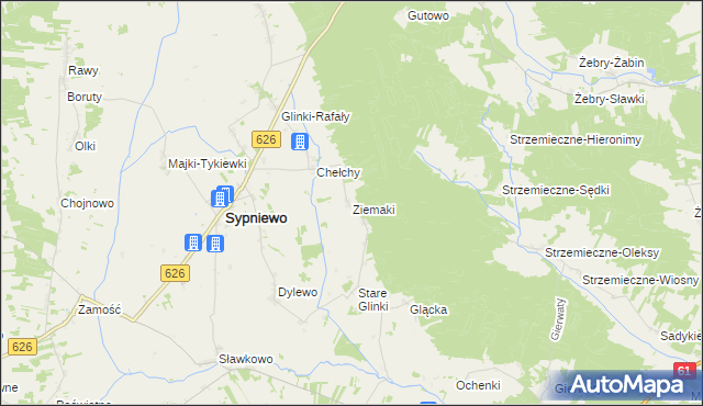 mapa Ziemaki gmina Sypniewo, Ziemaki gmina Sypniewo na mapie Targeo