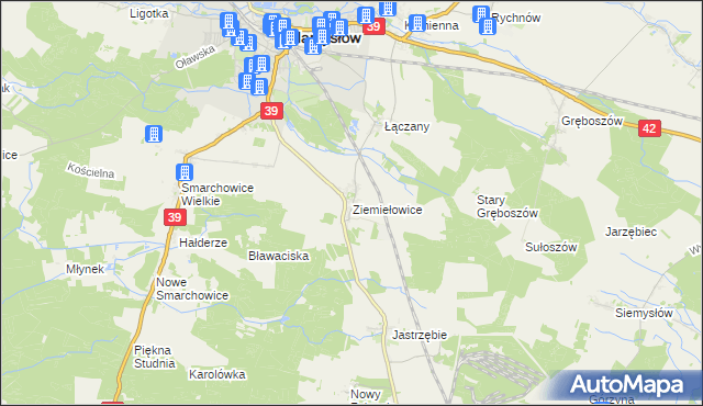 mapa Ziemiełowice, Ziemiełowice na mapie Targeo