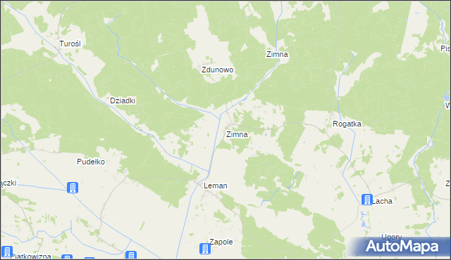 mapa Zimna gmina Turośl, Zimna gmina Turośl na mapie Targeo