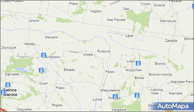 mapa Zimne gmina Świnice Warckie, Zimne gmina Świnice Warckie na mapie Targeo