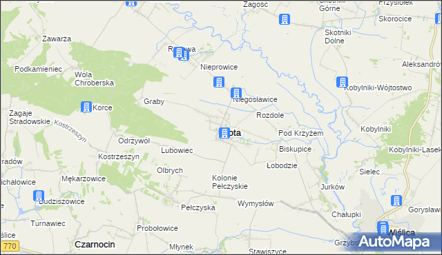 mapa Złota powiat pińczowski, Złota powiat pińczowski na mapie Targeo