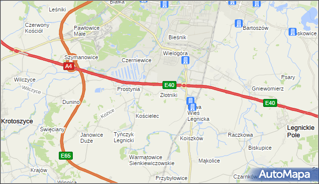 mapa Złotniki gmina Krotoszyce, Złotniki gmina Krotoszyce na mapie Targeo