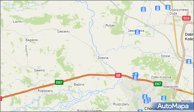mapa Złotoria gmina Choroszcz, Złotoria gmina Choroszcz na mapie Targeo