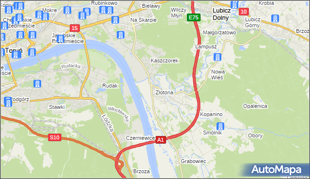 mapa Złotoria gmina Lubicz, Złotoria gmina Lubicz na mapie Targeo