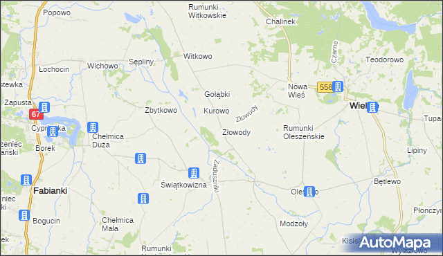 mapa Złowody, Złowody na mapie Targeo