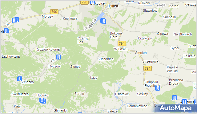 mapa Złożeniec, Złożeniec na mapie Targeo