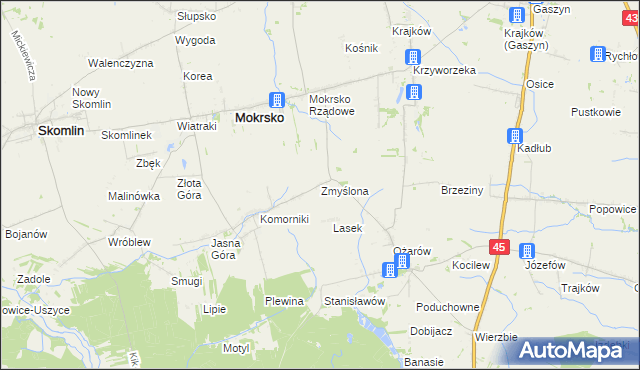 mapa Zmyślona gmina Mokrsko, Zmyślona gmina Mokrsko na mapie Targeo