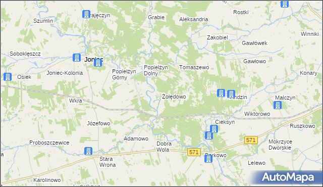 mapa Żołędowo gmina Nowe Miasto, Żołędowo gmina Nowe Miasto na mapie Targeo