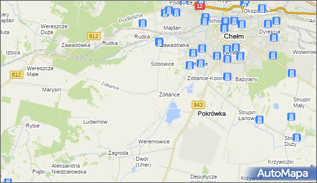 mapa Żółtańce, Żółtańce na mapie Targeo