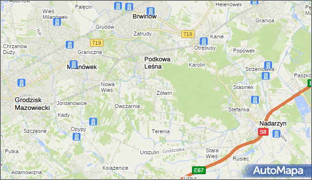 mapa Żółwin gmina Brwinów, Żółwin gmina Brwinów na mapie Targeo