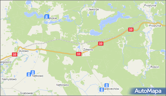 mapa Żółwino gmina Drawno, Żółwino gmina Drawno na mapie Targeo