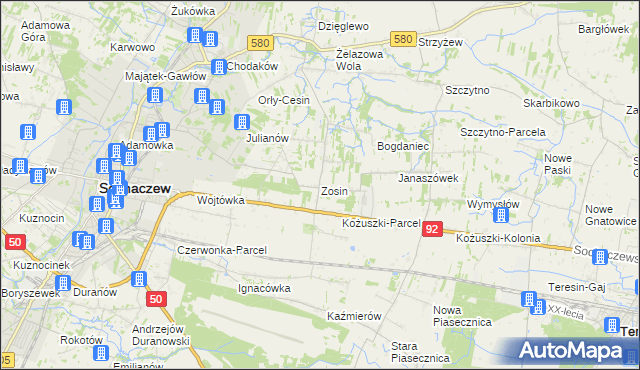 mapa Zosin gmina Sochaczew, Zosin gmina Sochaczew na mapie Targeo