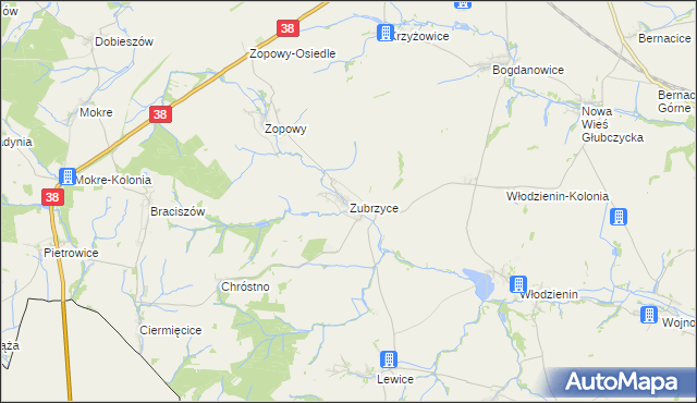 mapa Zubrzyce, Zubrzyce na mapie Targeo
