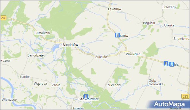 mapa Żuchlów, Żuchlów na mapie Targeo