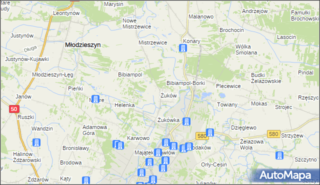 mapa Żuków gmina Sochaczew, Żuków gmina Sochaczew na mapie Targeo