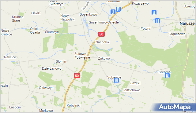 mapa Żukowo gmina Naruszewo, Żukowo gmina Naruszewo na mapie Targeo