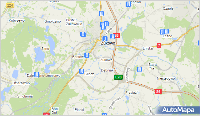 mapa Żukowo powiat kartuski, Żukowo powiat kartuski na mapie Targeo