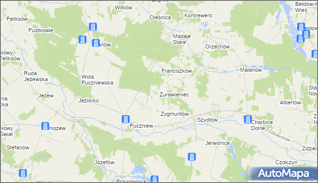 mapa Żurawieniec gmina Lutomiersk, Żurawieniec gmina Lutomiersk na mapie Targeo