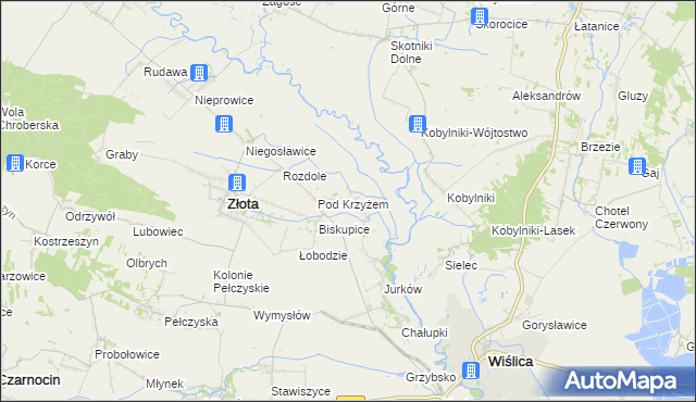 mapa Żurawniki gmina Złota, Żurawniki gmina Złota na mapie Targeo