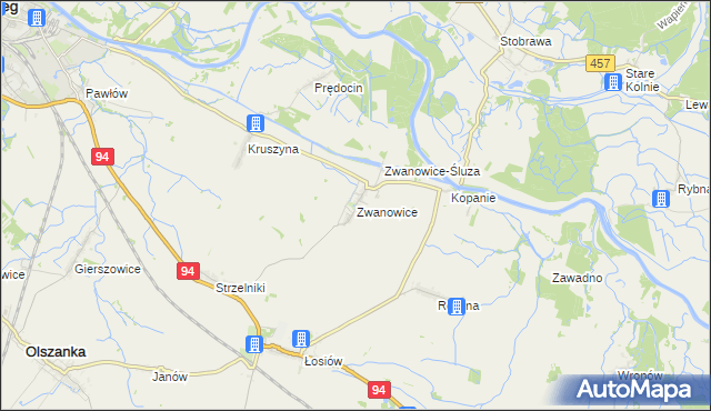 mapa Zwanowice gmina Skarbimierz, Zwanowice gmina Skarbimierz na mapie Targeo