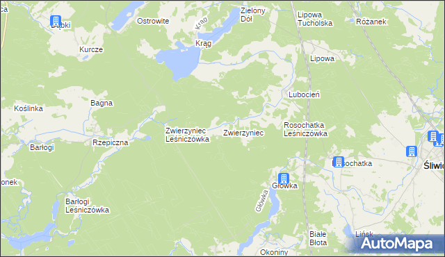 mapa Zwierzyniec gmina Śliwice, Zwierzyniec gmina Śliwice na mapie Targeo