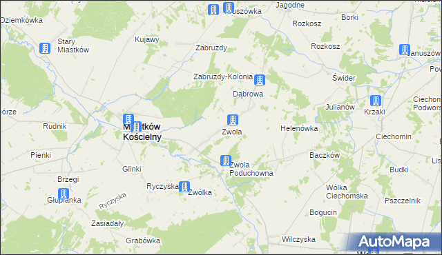 mapa Zwola gmina Miastków Kościelny, Zwola gmina Miastków Kościelny na mapie Targeo