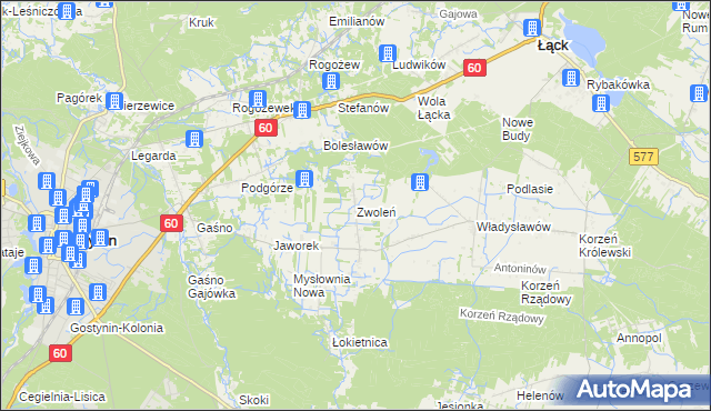 mapa Zwoleń gmina Gostynin, Zwoleń gmina Gostynin na mapie Targeo