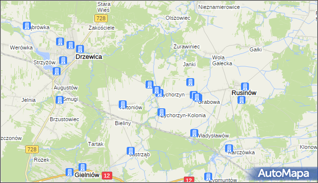 mapa Zychorzyn, Zychorzyn na mapie Targeo