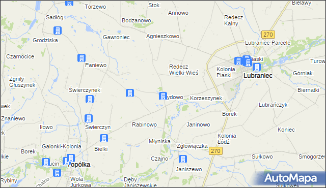 mapa Żydowo gmina Lubraniec, Żydowo gmina Lubraniec na mapie Targeo